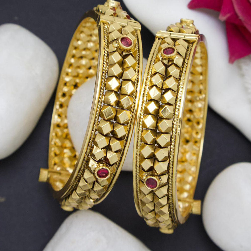 India Art Royal Pota Stone Openable Bangles Set