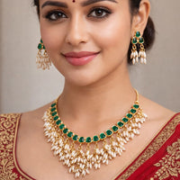 Kavita Art Premium  Pota Stone And Pearl Necklace Set