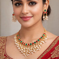 India Art Premium  Pota Stone And Pearl Necklace Set