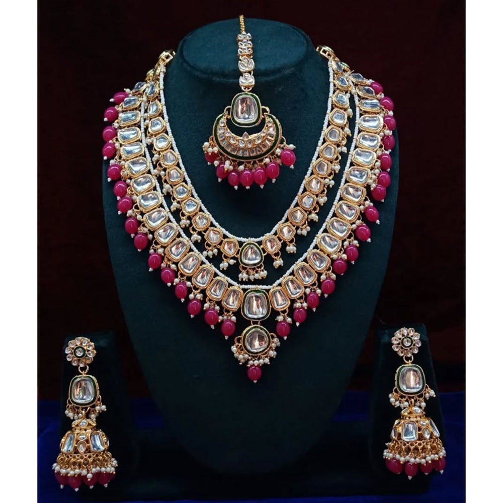 India Art Gorgeous Kundan Beads And Pearl Double Layer Necklace Set