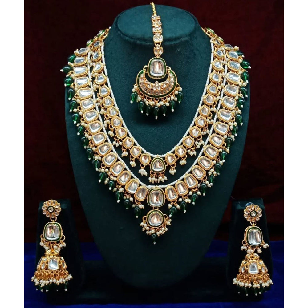 India Art Gorgeous Kundan Beads And Pearl Double Layer Necklace Set