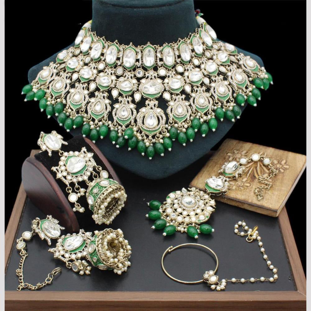India Art Gold Plated Kundan Stone And Meenakari Semi Bridal Necklace Set