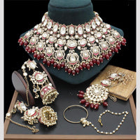 India Art Gold Plated Kundan Stone And Meenakari Semi Bridal Necklace Set