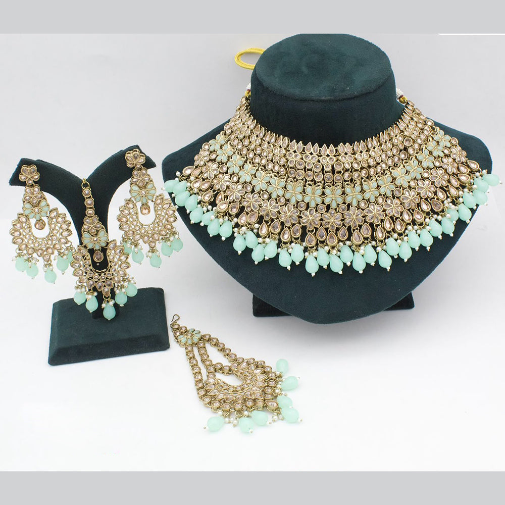 India Art Elegant Crystal Stone And Beads Choker Neckalce Set