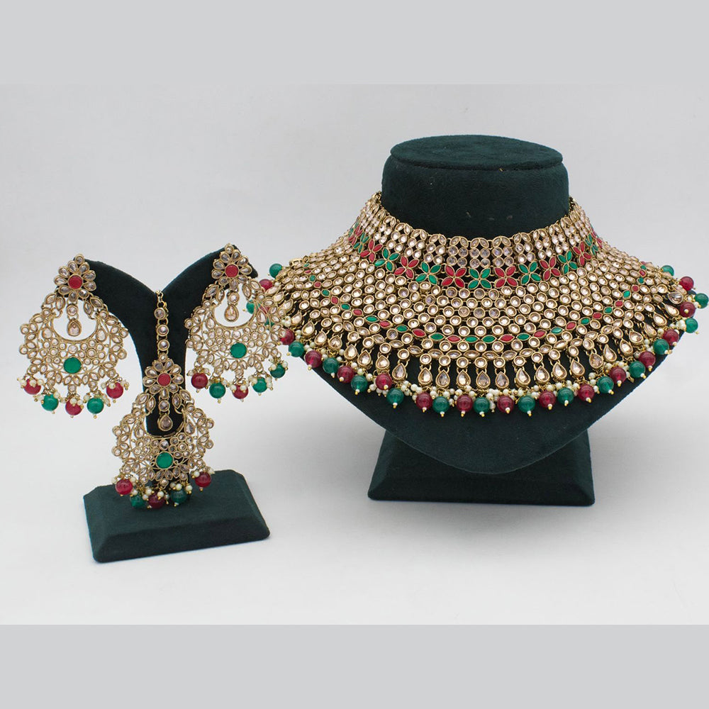 India Art Elegant Crystal Stone And Beads Choker Neckalce Set