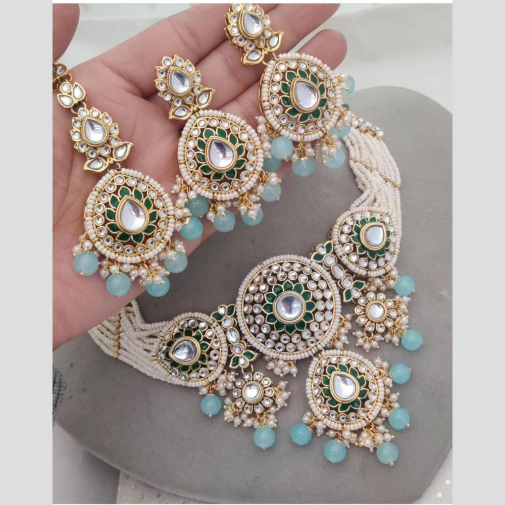 Sai Fashion Elegant Kundan Stone And Beads Choker Necklace Set