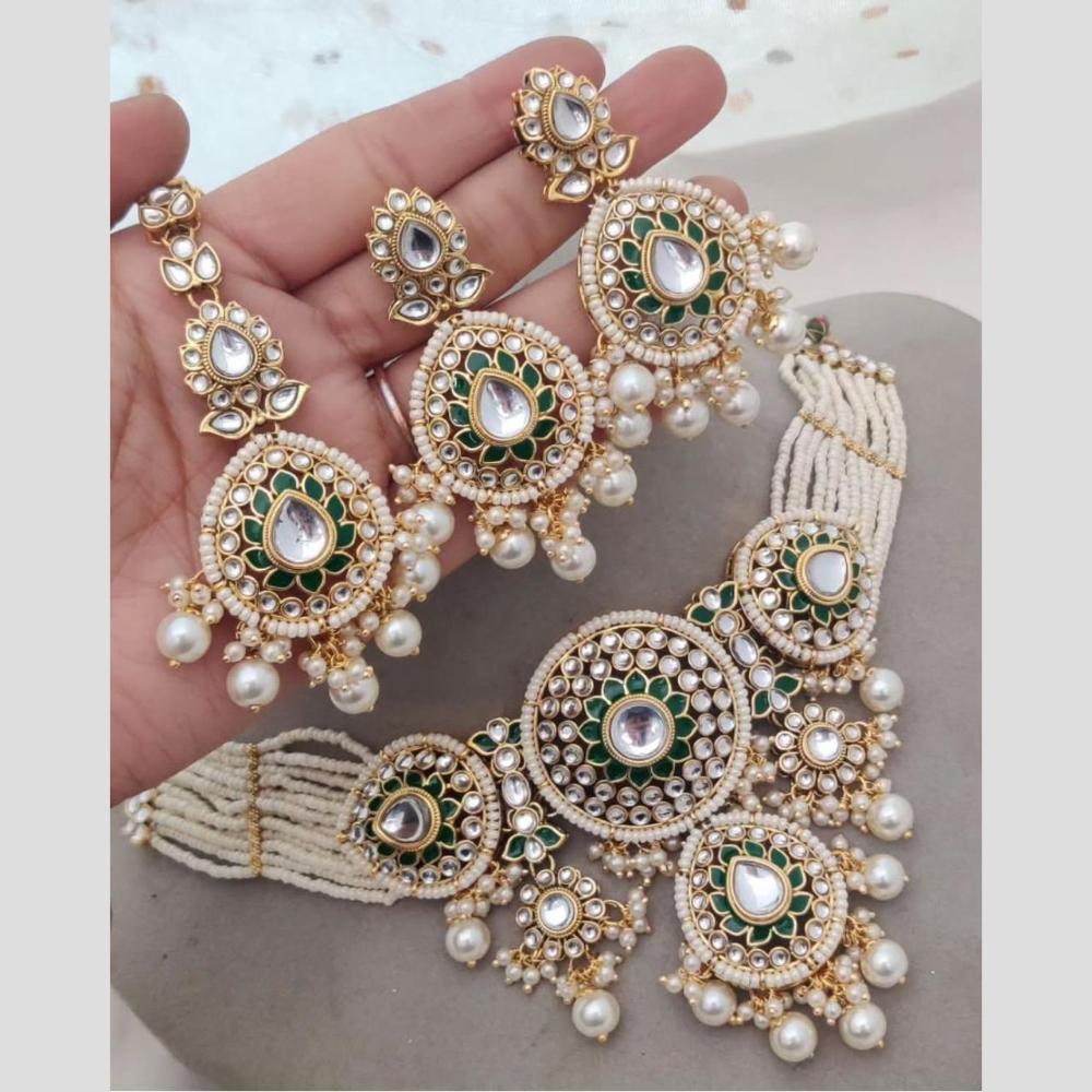 Sai Fashion Elegant Kundan Stone And Beads Choker Necklace Set