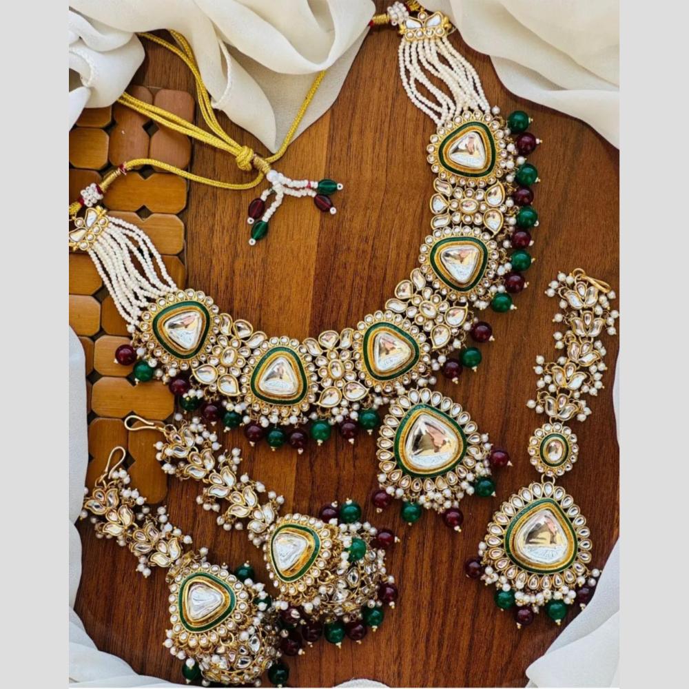 Sai Fashion Elegant Kundan Stone And Beads Choker Necklace Set