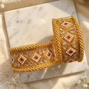 India Art Royal Gold Plated Pota Stone And Pearl Openable Bangles Set