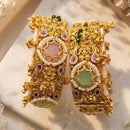 India Art Royal Gold Plated Pota Stone And Pearl Openable Bangles Set