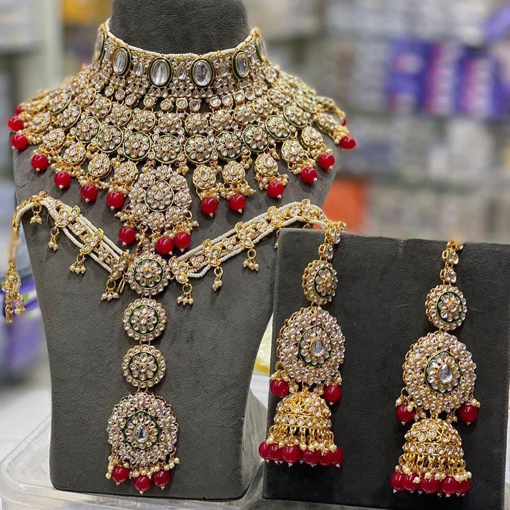 India Art Classic Kundan Stone And Pearl Meenakari Choker Necklace Set for Women