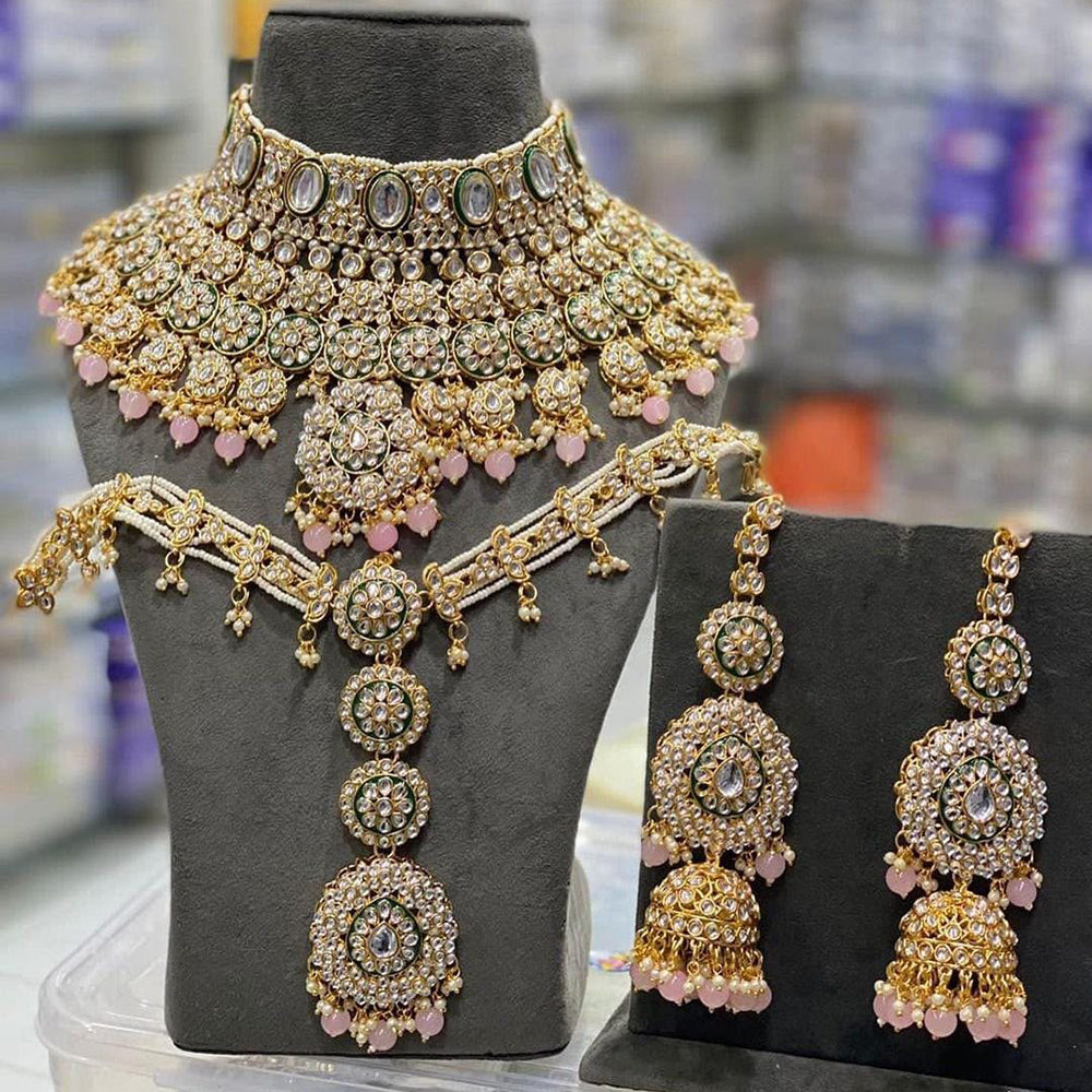 India Art Classic Kundan Stone And Pearl Meenakari Choker Necklace Set for Women