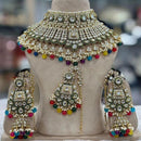 India Art Classic Kundan Stone And Pearl Meenakari Choker Necklace Set for Women