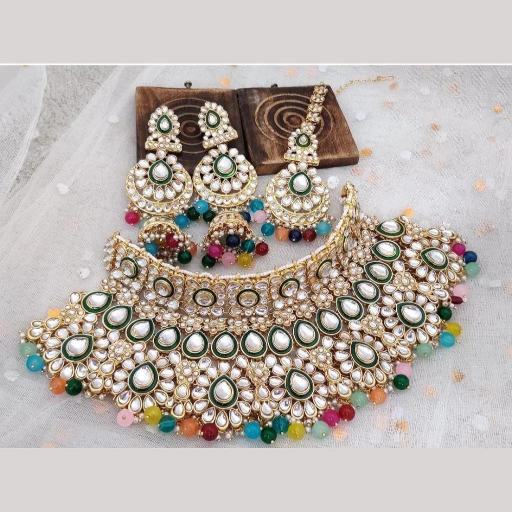 India Art Classic Kundan Stone And Pearl Meenakari Choker Necklace Set for Women