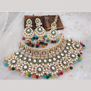 India Art Classic Kundan Stone And Pearl Meenakari Choker Necklace Set for Women