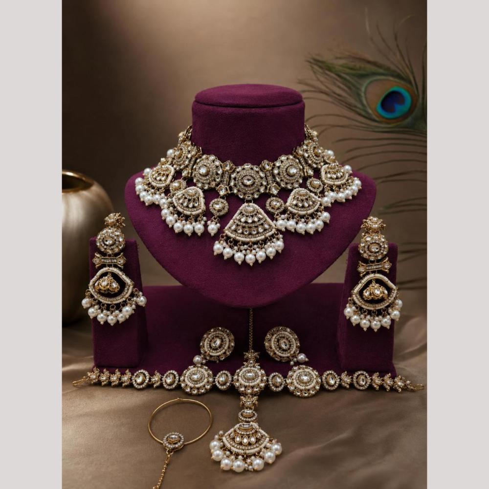 India Art Royal Kundan Stone And Pearl Semi Bridal Necklace set