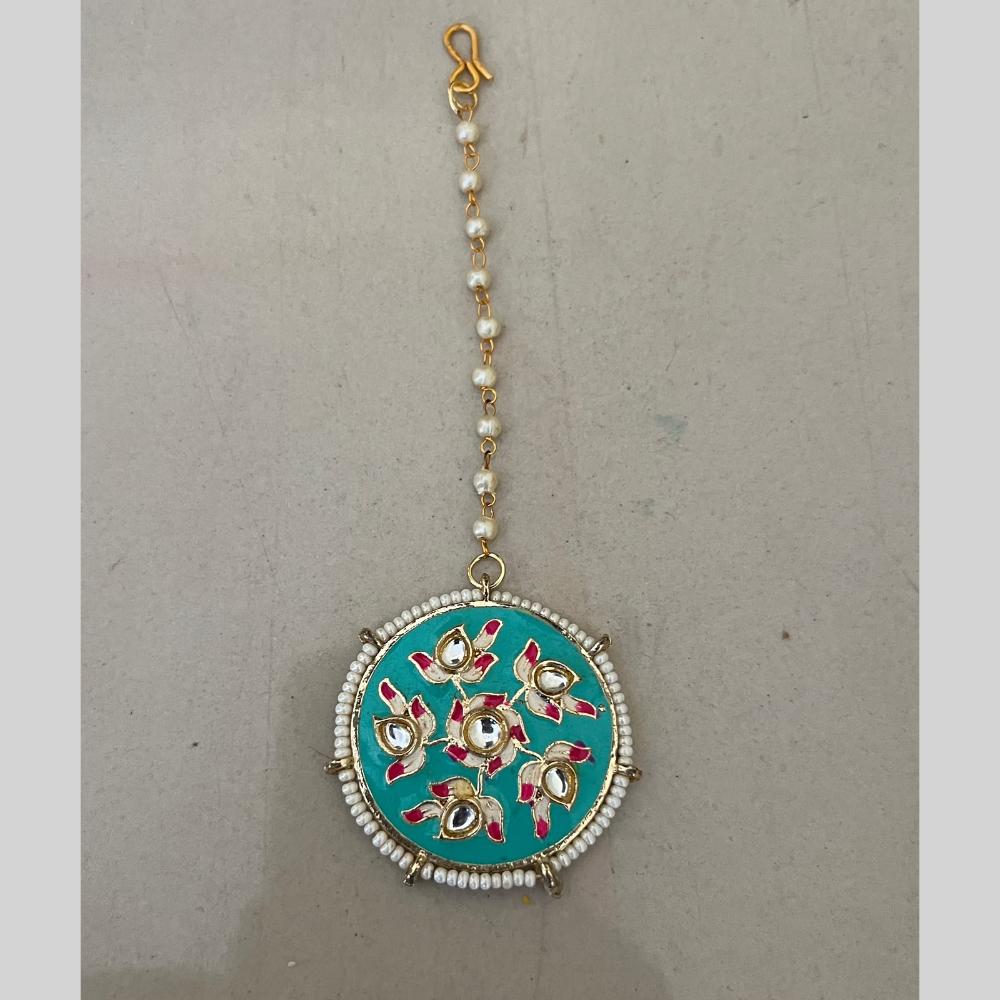 India Art Royal Kundan Stone And Pearl Meenakari Designer Maangtikka (Pack of 3)