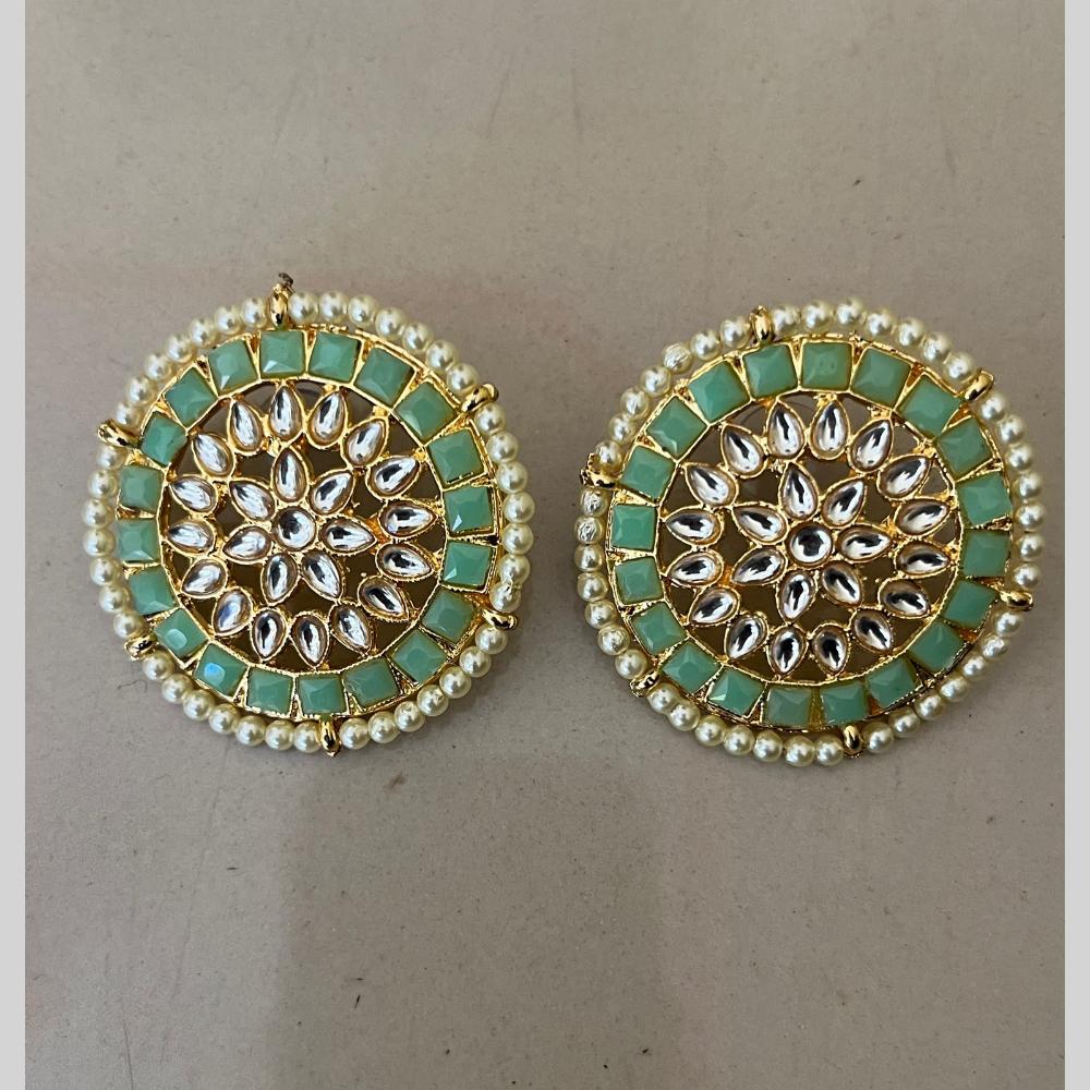 India Arts Pota Stone And Pearl Classic Stud Earrings (Pack of 3) (Pack of 3)