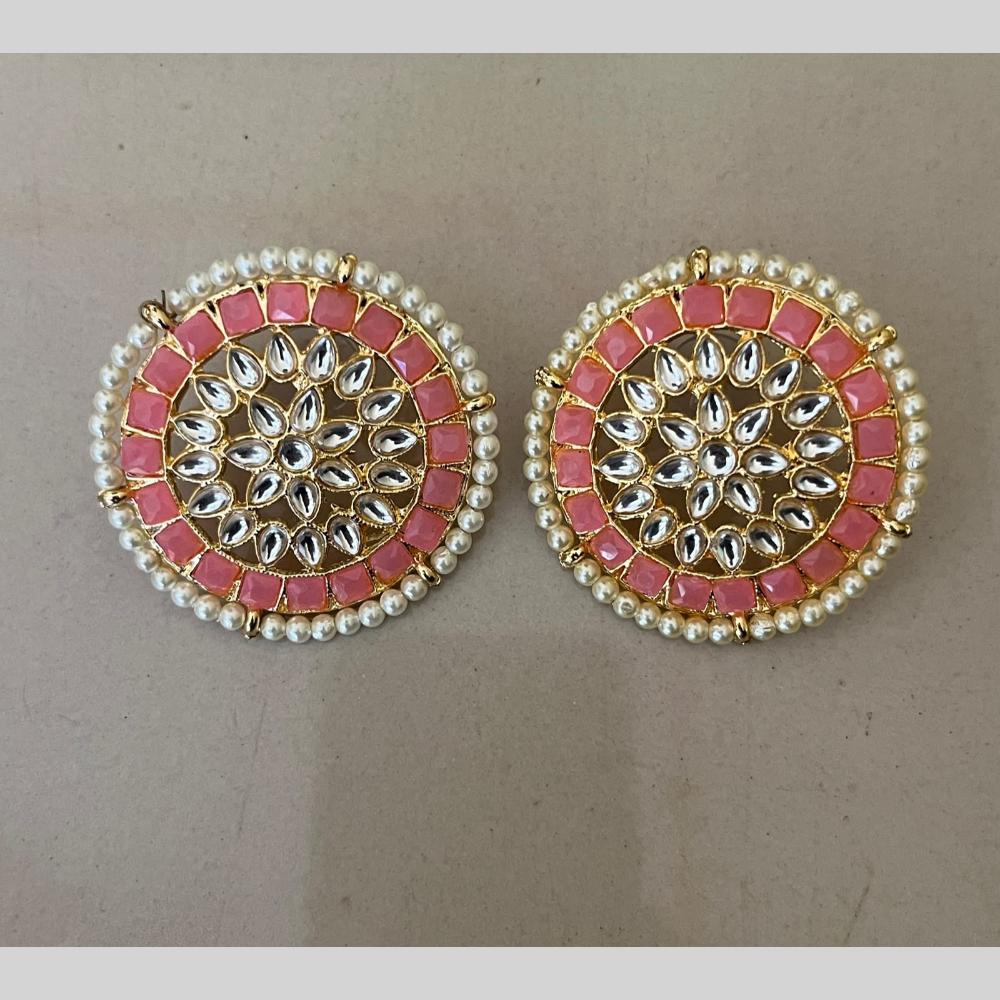 India Arts Pota Stone And Pearl Classic Stud Earrings (Pack of 3) (Pack of 3)