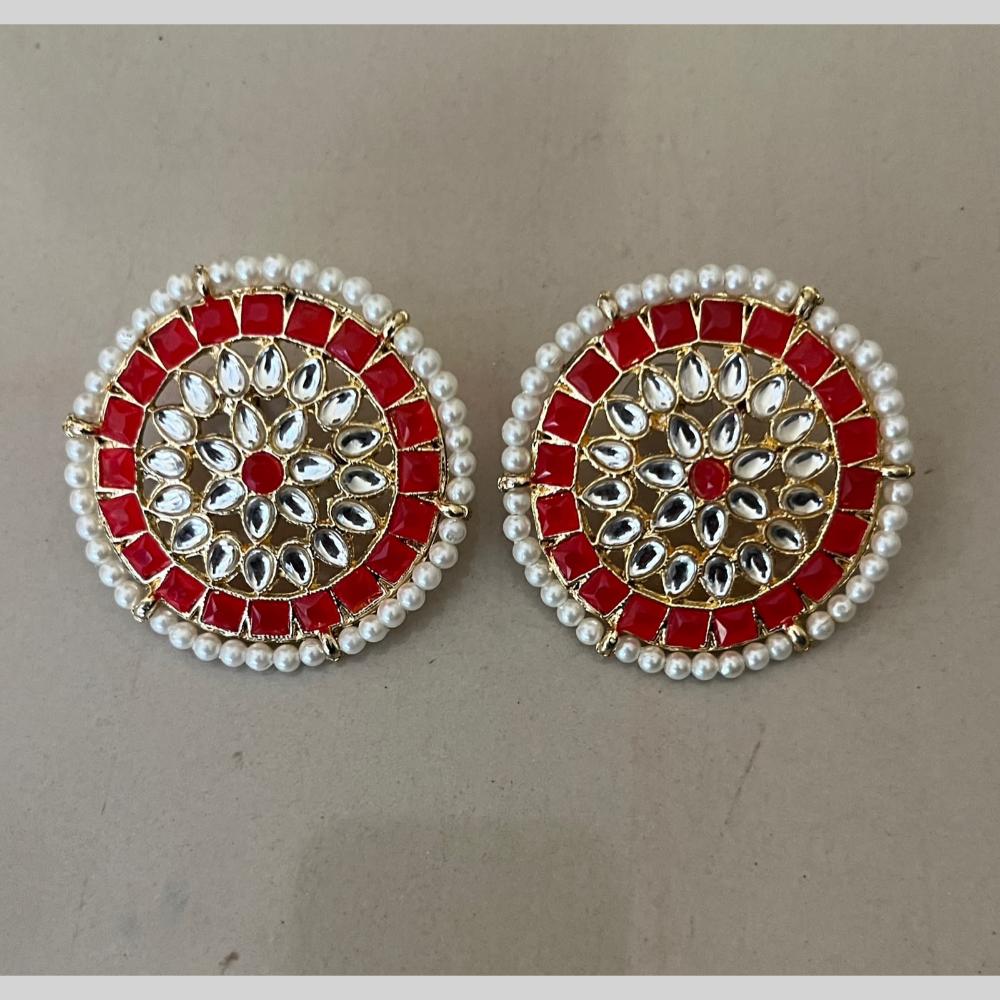 India Arts Pota Stone And Pearl Classic Stud Earrings (Pack of 3) (Pack of 3)