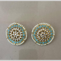 India Arts Pota Stone And Pearl Classic Stud Earrings (Pack of 3) (Pack of 3)