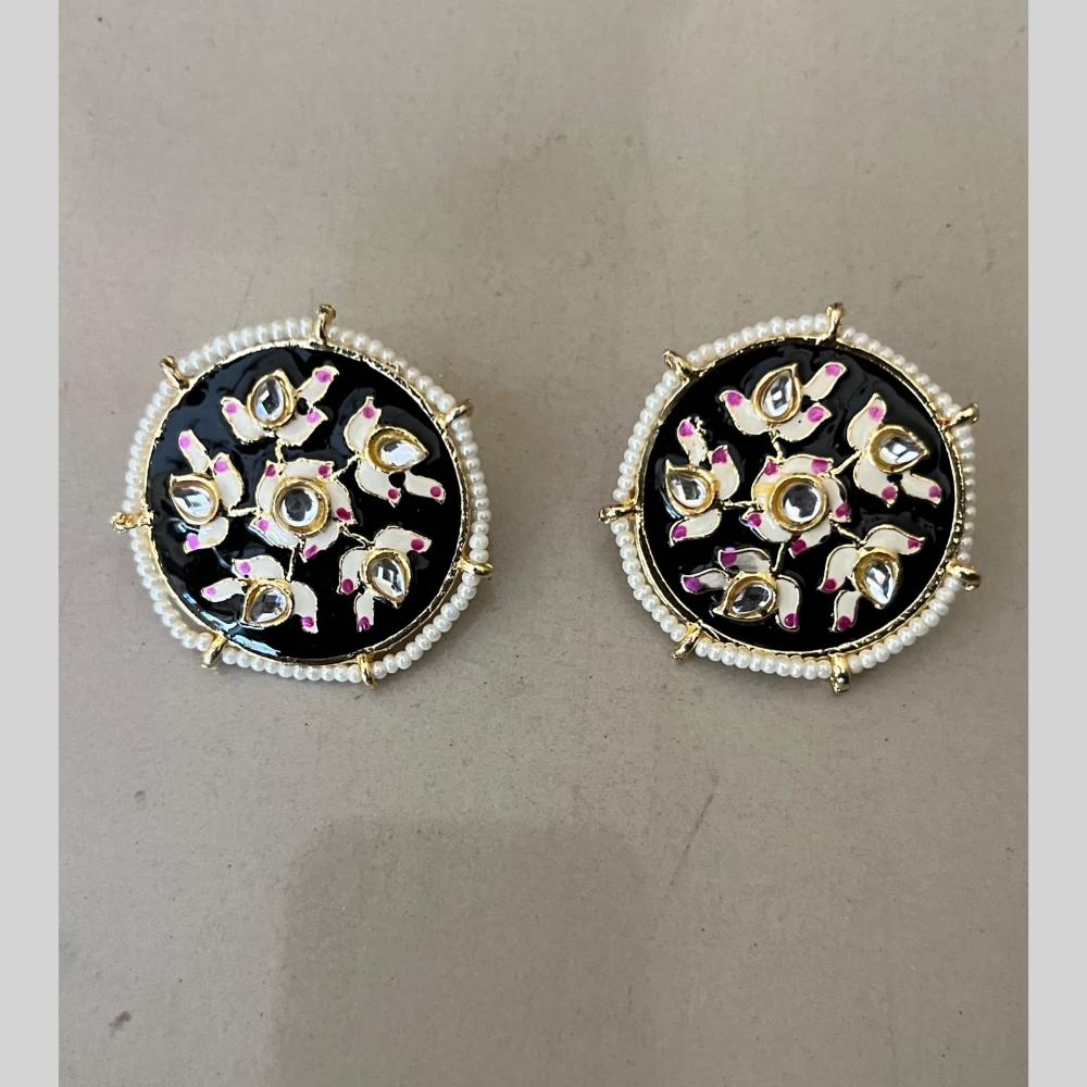 India Arts Meenakari Kundan Stone And Pearl Classic Stud Earrings (Pack of 3) (Pack of 3)