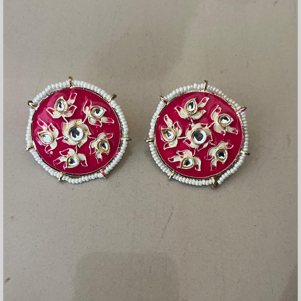 India Arts Meenakari Kundan Stone And Pearl Classic Stud Earrings (Pack of 3) (Pack of 3)