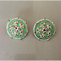 India Arts Meenakari Kundan Stone And Pearl Classic Stud Earrings (Pack of 3) (Pack of 3)