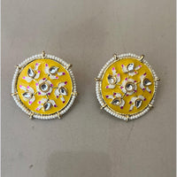 India Arts Meenakari Kundan Stone And Pearl Classic Stud Earrings (Pack of 3) (Pack of 3)
