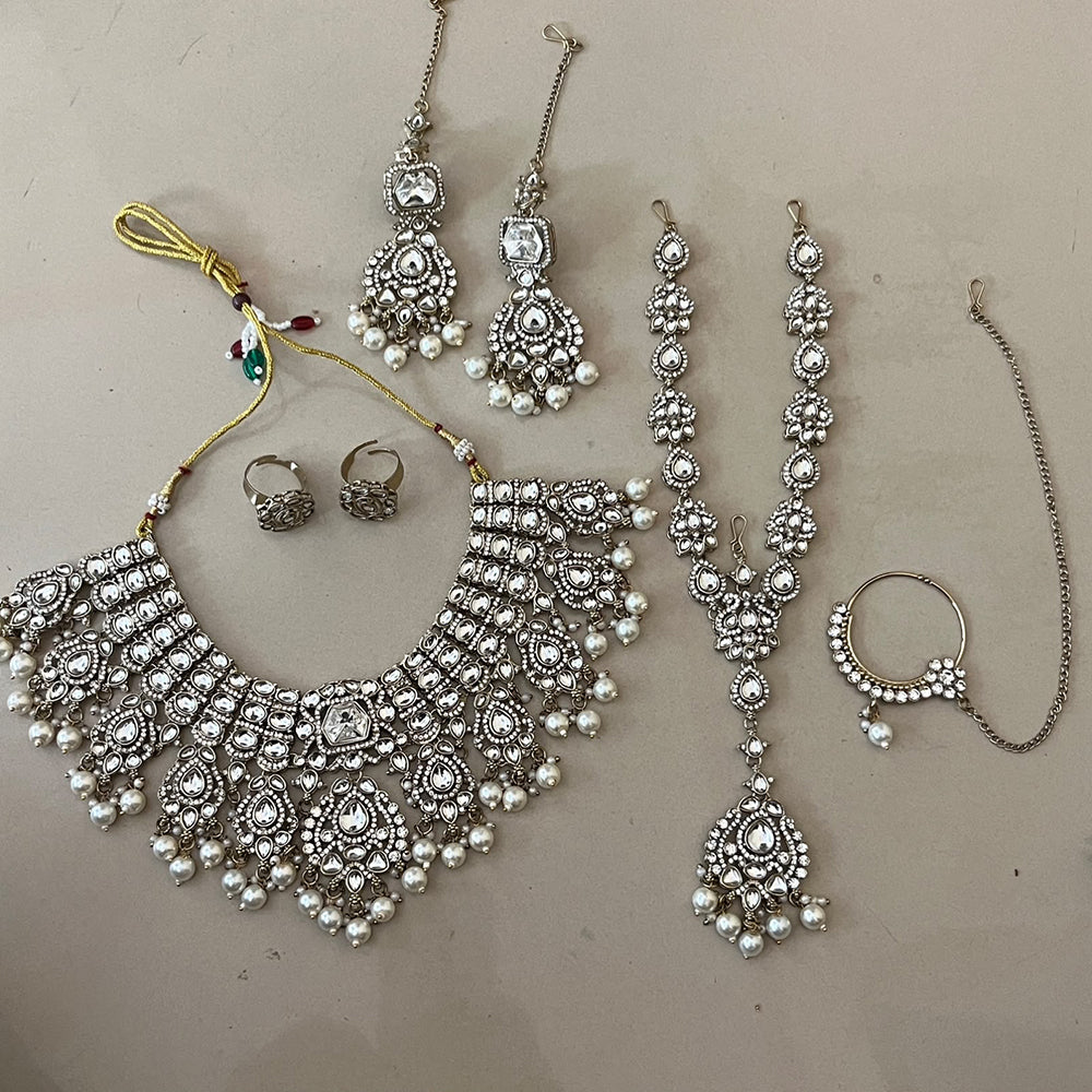 India Art Premium Pota Stone And Beads Traditional Semi Bridal Necklace Set