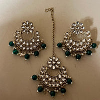 India Art Elegant Kundan Stone And Beads Dangler Earrings With Waangtikka