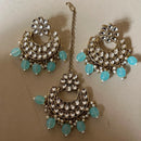 India Art Elegant Kundan Stone And Beads Dangler Earrings With Waangtikka
