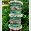 Pooja Bangles Gold Plated Pearl And Velvet Bangles Set