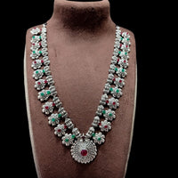 Pooja Bangles Oxidised Plated Pota Stone Long Necklace Set