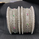 Pooja Bangles Silver  Plated Pota Stone And Pearl Bangles Set