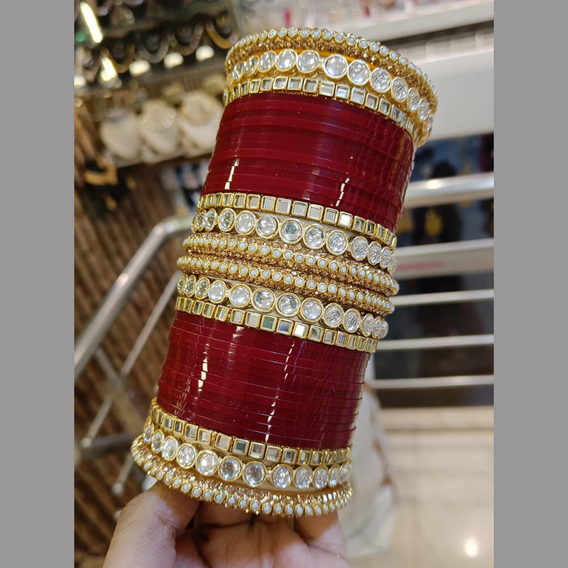 Pooja Bangles Gold Plated Crystal Stone And Acrylic Bridal Chura