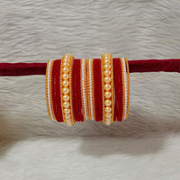 Pooja Bangles Gold Plated Velvet And Pearl Bangle Set