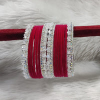 Pooja Bangles Sliver Plated Austrian Stone And Velvet Bangles Set