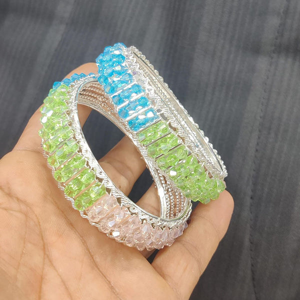 Pooja Bangles Silver Plated Crystal Beads Bangles Set