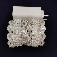 Pooja Bangles Silver Plated Austrian Stone And Pearls Bangles Set