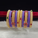 Pooja Bangles Gold Plated Pota Stone And Pearls Velvet Bangles Set