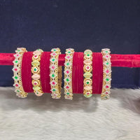 Pooja Bangles Gold Plated Pota Stone And Pearls Velvet Bangles Set
