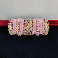 Pooja Bangles Rose Gold Plated Crystal Stone And Mirror Velvet Bangles Set