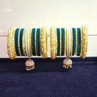 Pooja Bangles Gold Plated Austrian Stone And Pearls Velvet Bangles Set