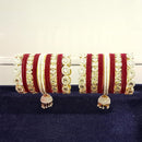 Pooja Bangles Gold Plated Kundan Stone And Pearls Velvet Bangles Set