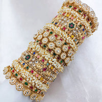 Pooja Bangles Gold Plated Pota Stone And Pearls  Bangle Set