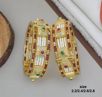 Pooja Bangles Gold Plated Pota Stone Openable Bangle Set
