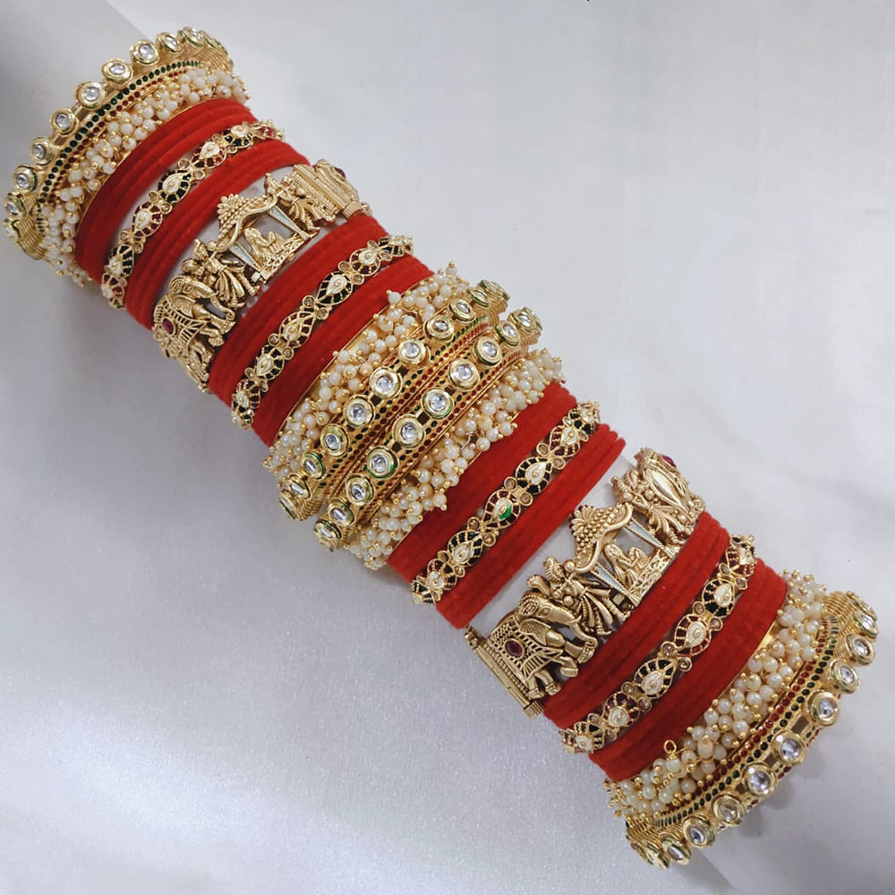 Pooja Bangles Gold Plated Kundan Stone And Pearls Bridal Chura Bangle Set