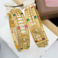 Pooja Bangles Gold Plated Pota Stone And Pearls Openable Bangles Set