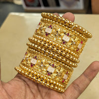 Pooja Bangles Gold Plated Pota Stone And Meenakari Bangles Set